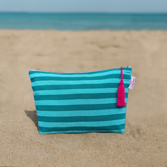 Blue Lagoon Handwoven Toiletry Bag | Teal & Blue